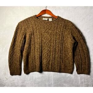 Vintage Rollneck Fisherman Sweater Size L Chunky Copper Brown Cable Knit Japan